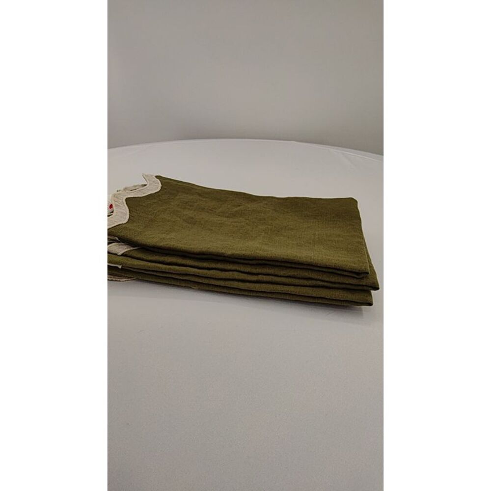 Quince Home European Linen Scallop Edge Napkins Set Of 4 Olive/Flax One Size